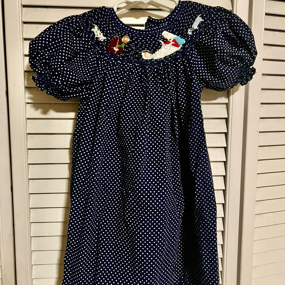 Navy Polka Dot Dress with Embroidery